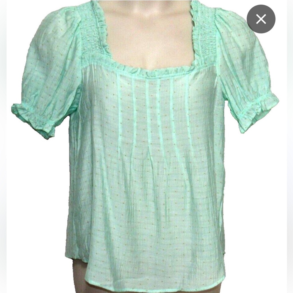 NWOT Mine @ Anthropology Mint Green Puff Sleeve Polka Dot Blouse - Picture 3 of 9
